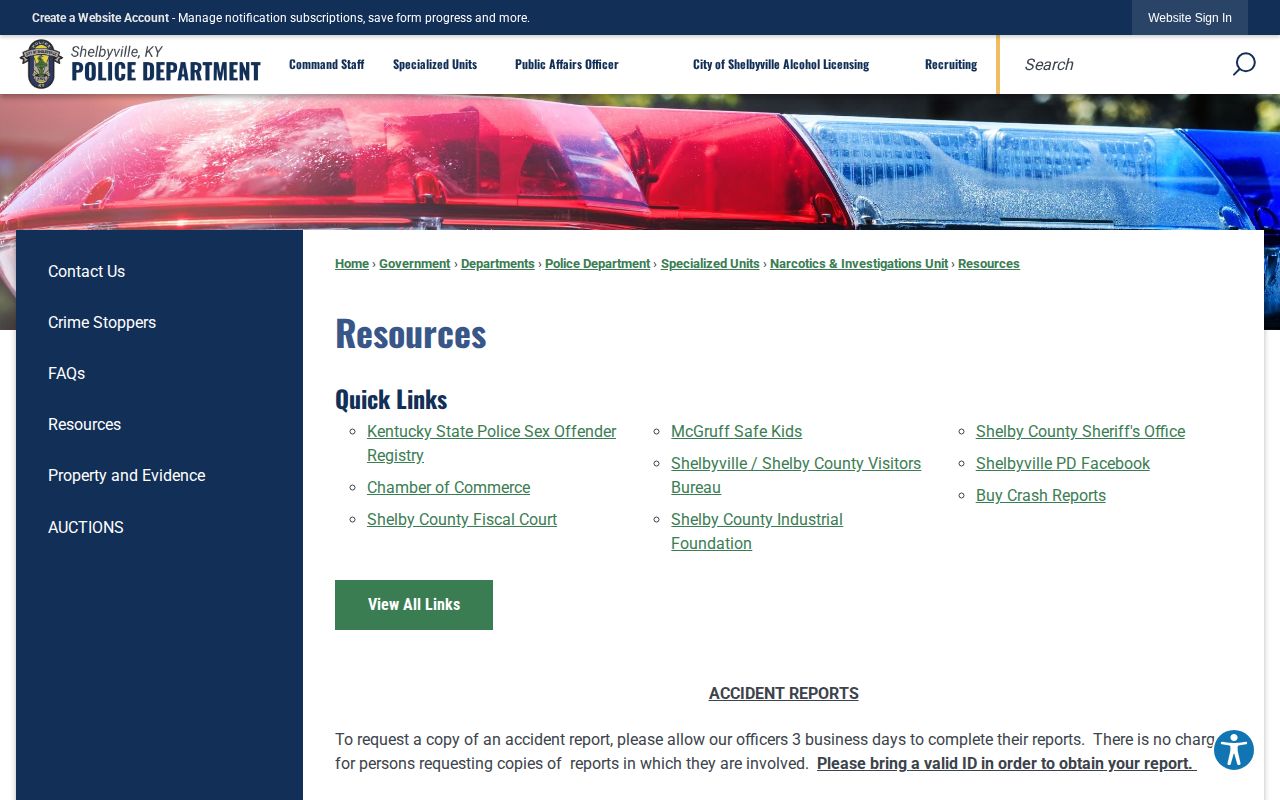 Shelbyville Police records resources for arrest reports